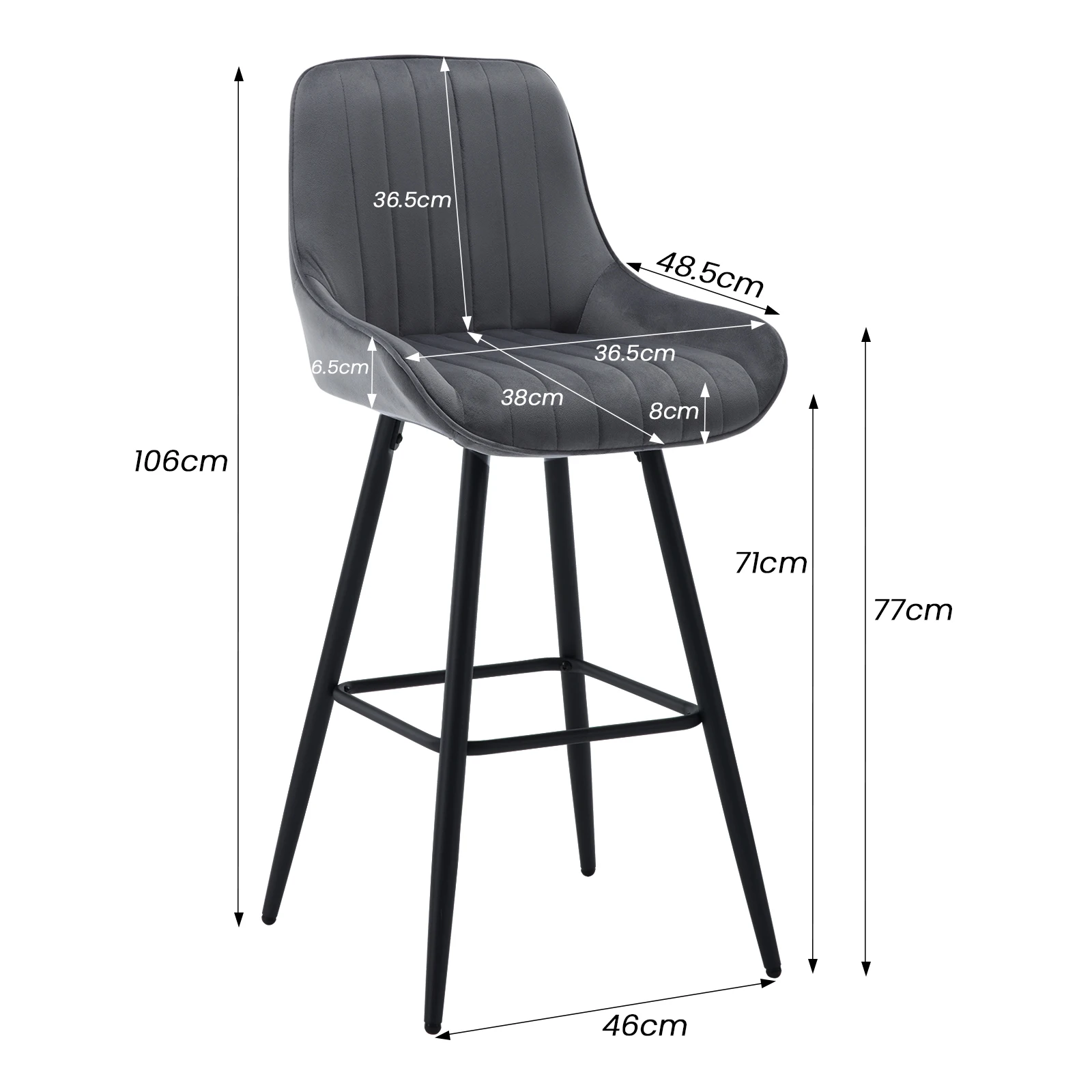 WOLTU 2 pièces/ensemble tabourets de Bar ergonomiques avec dossier chaise haute moderne repose-pieds carré chaise en velours pour Bistro Restaurant café