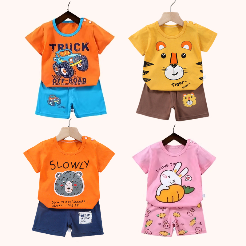2 個母子供服子供セット男の子女の子 Tシャツショーツ夏の綿半袖ベビー子供服幼児スーツ