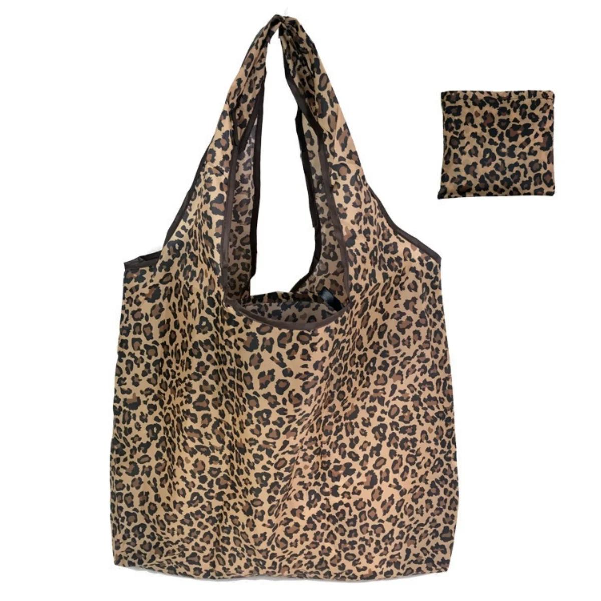 Bolso de compras de mano con estampado de leopardo de gran capacidad, bolso plegable diario para mujer
