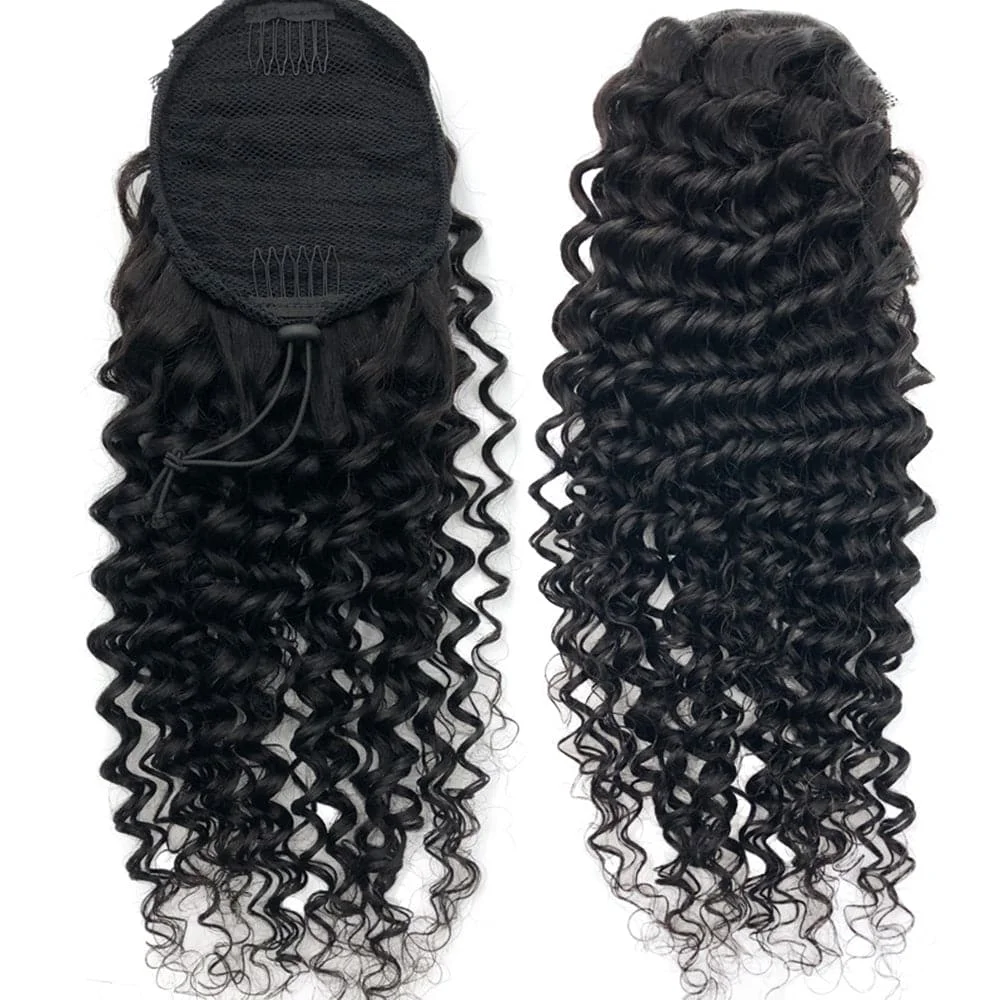Deep WAVE CURLY Drawstring หางม้าผมมนุษย์จริงบราซิลผมหางม้าคลิปในส่วนขยายธรรมชาติสีผม 100G ต่อชิ้น