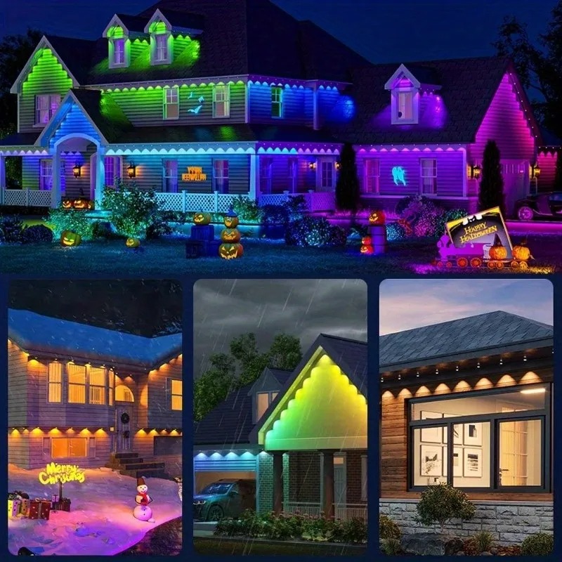 Smart RGBIC Eaves Lights Permanent Outdoor Lights Outdoor Christmas LED Light Strings with APP Remote Control IP67 Waterproof