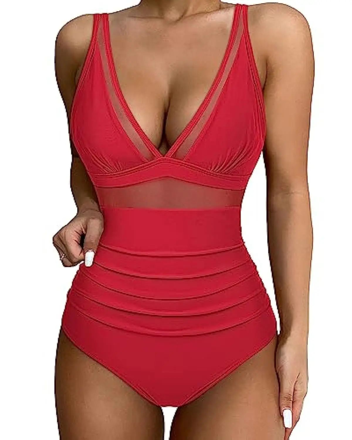 Solid One-piece Swimsuit Women Deep V-neck Removable Bra Plain Monokinis 2023 New Summer Beach Swimwear Swimsuit Female