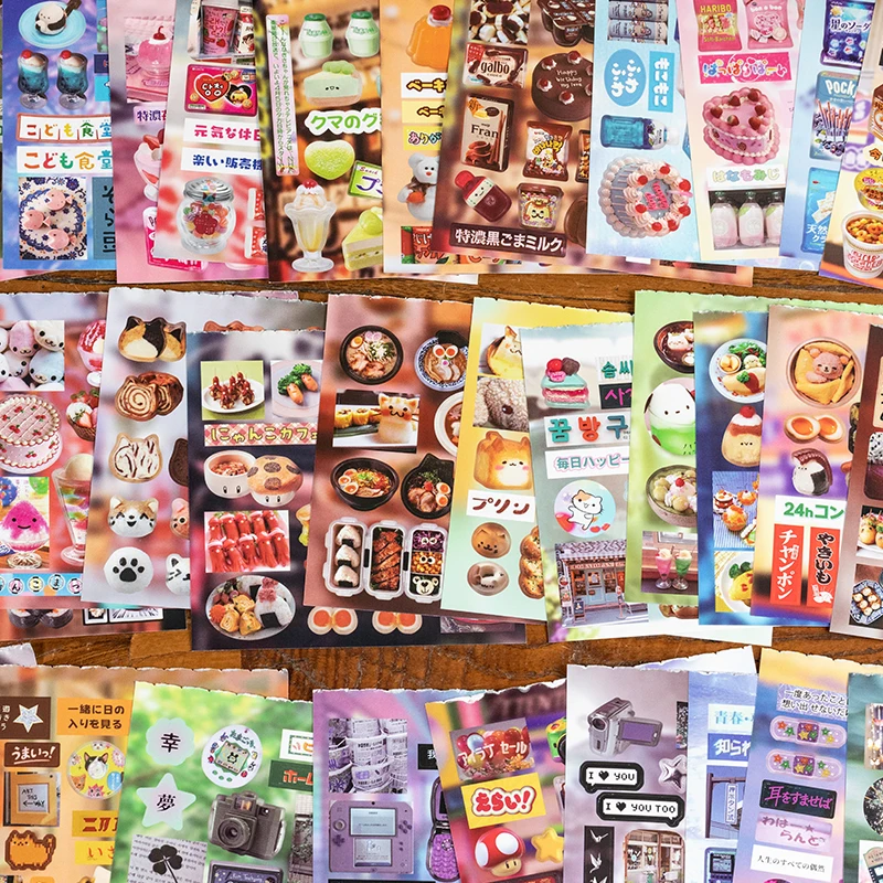 MINKYS 20 แผ่นอาหารน่ารักเค้กผลไม้ Retro ตกแต่งหนังสือสติกเกอร์ Scrapbooking คู่มือวัสดุสติกเกอร์โทรศัพท์เด็กของขวัญ