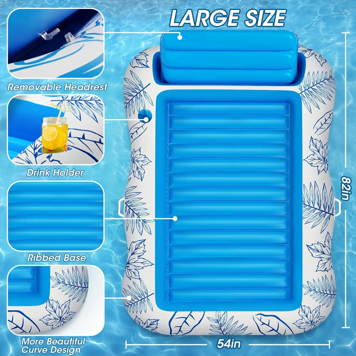 PVC Inflatable Pool Lounger Float 82*54 Inch Beach Sun Tanning Float Raft With Drink Holder Swimming Mattress Mat