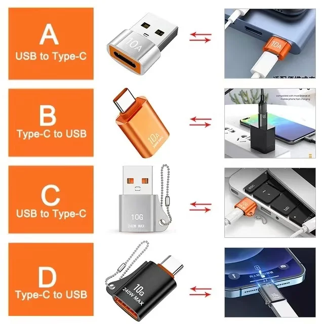 Adattatore da USB a tipo C 10A OTG USB 3.0 tipo C maschio a USB femmina convertitore trasferimento dati di ricarica rapida per MacBook iPhone Samsung