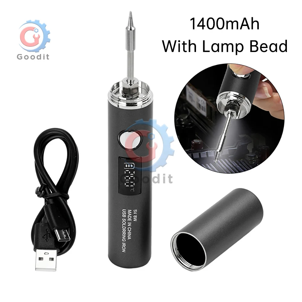 USB Type-C Soldering Iron, 5-Speed 260~420℃ Adjustable, Portable Electric Pen with Replaceable Tip for DIY/Electronics Repair