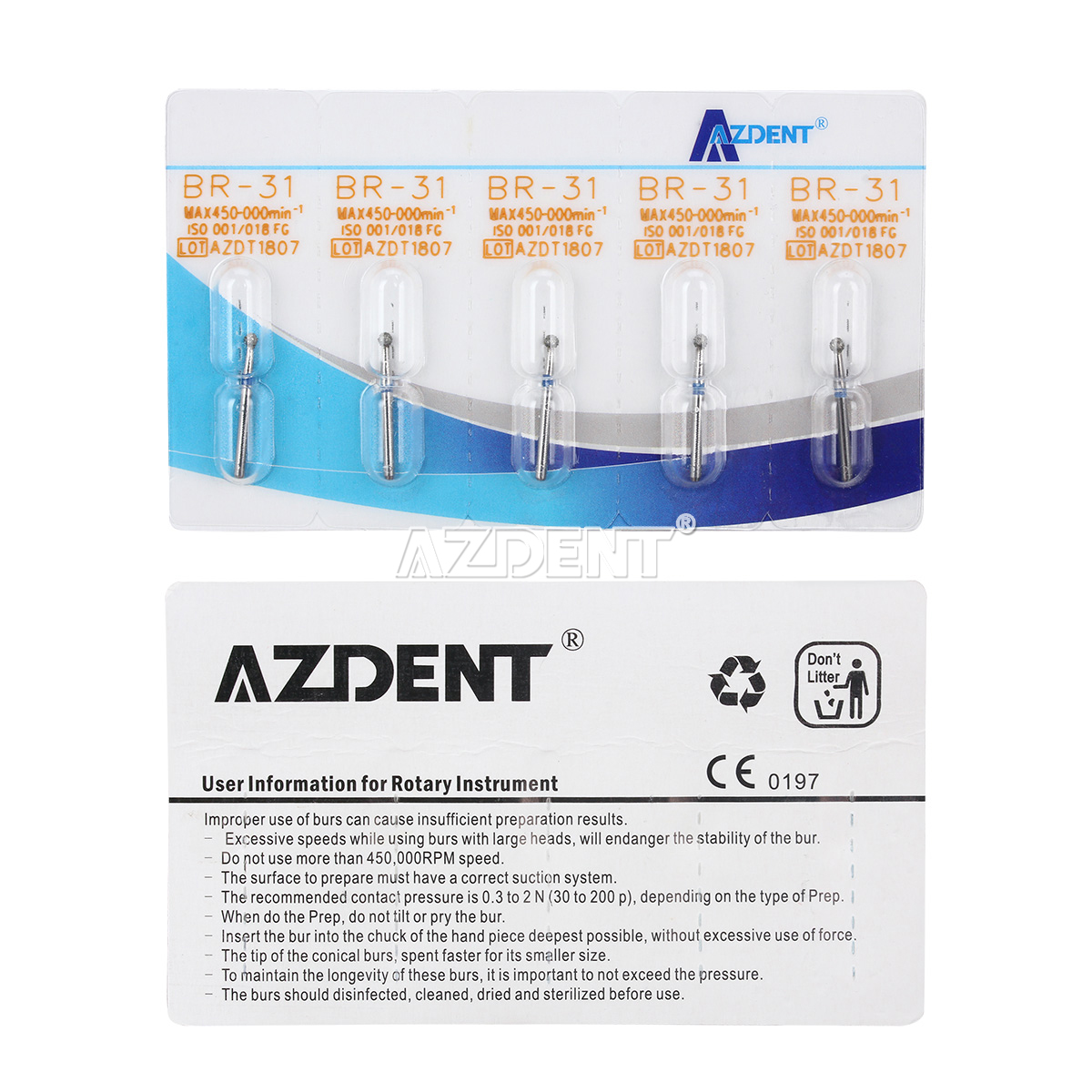 5 個 Azdent 歯科ダイヤモンドバードリル FG 1.6 ミリメートル高速ハンドピース研削ヘッド歯ホワイトニング歯科材料ツール