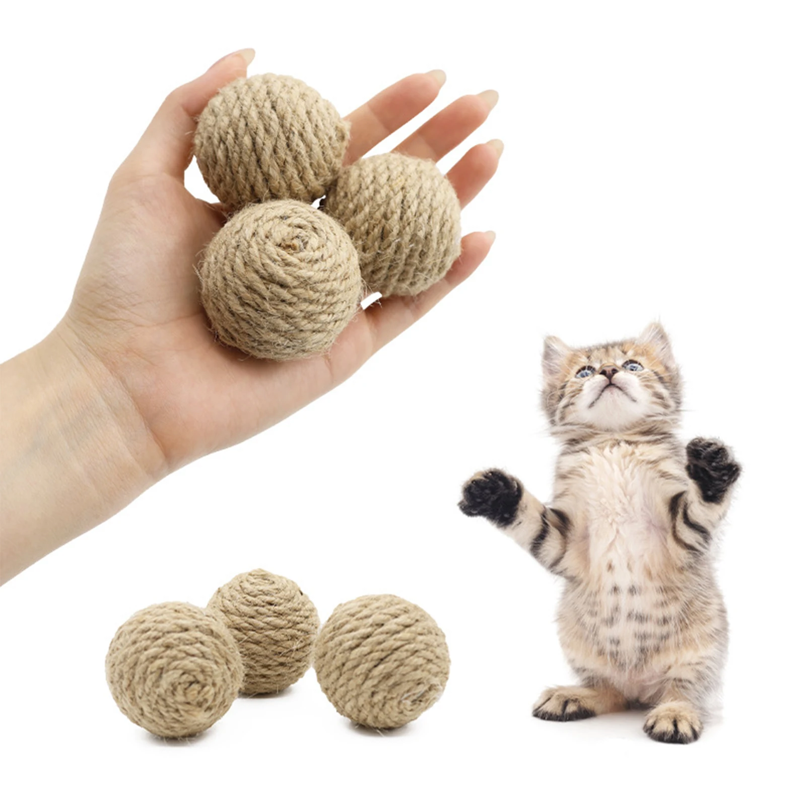 Bola de cuerda de cáñamo para Gato, bola interactiva rodante tejida a mano para rascar gatos, bola interactiva con sonido para atraer la atención, 1 ud.