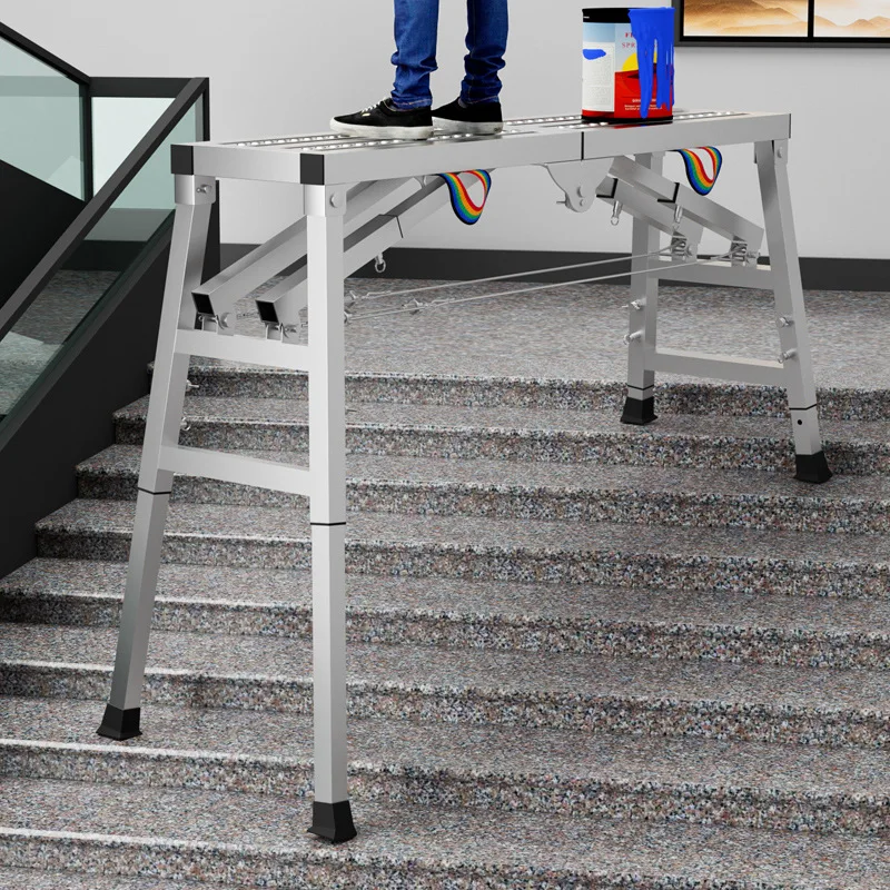 Escalera de taburete de caballo de acero engrosada, plataforma de trabajo móvil, andamio plegable de doble soporte, escalera de ingeniería de decoración interior