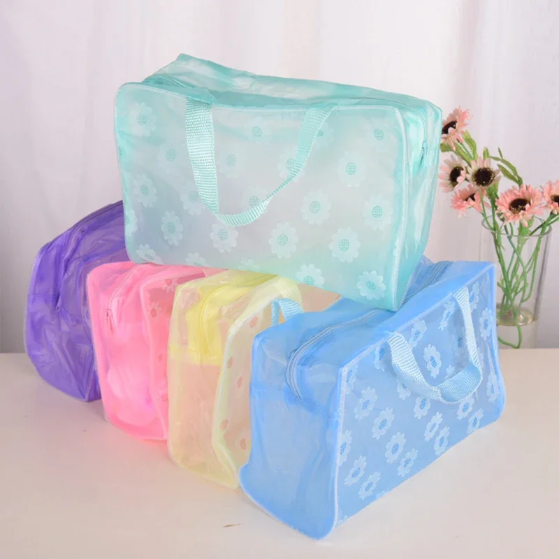 Borsa per cosmetici trasparente in PVC floreale Borsa per trucco trasparente per donna Ragazza Custodia per bellezza con cerniera impermeabile Borsa da toilette da viaggio