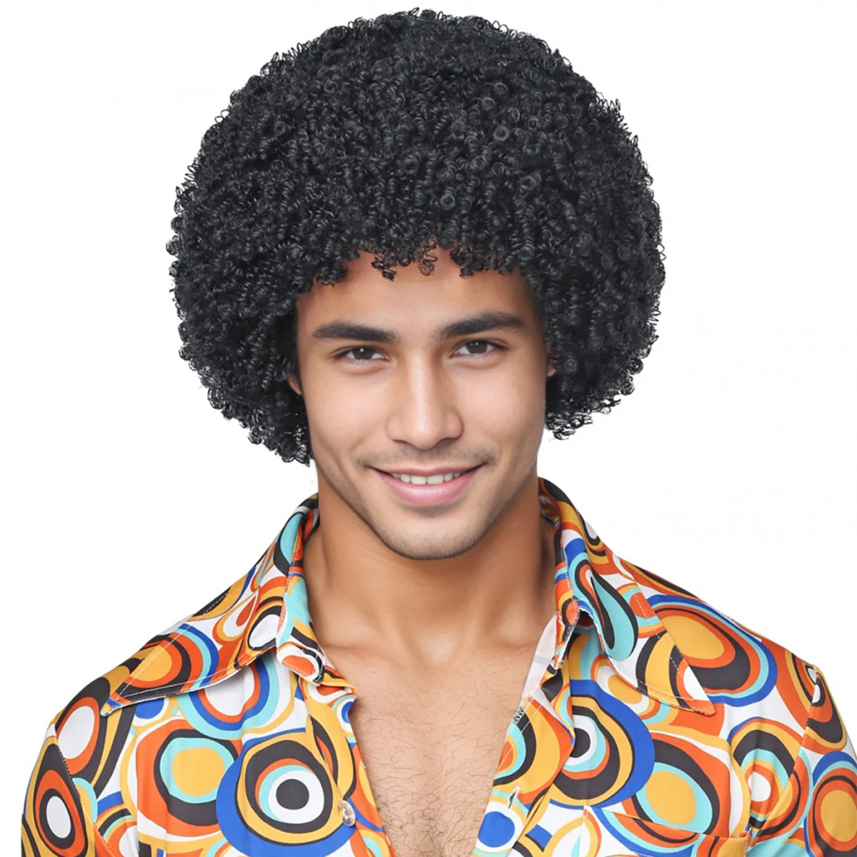 12 polegada rolo curto cabeça explosiva hip-hop disco retro peruca sintética masculina adequada para festas de férias, trajes de bola de halloween
