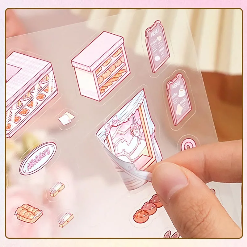 Card Lover 3 Pcs Ready Stock [Miniature Scene Series] 3D Three-Dimensional Stickers Shop Library Cartoon Journal Scene Sticker