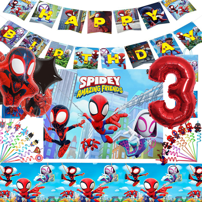 Spidey y sus amigos increíbles decoración de fiesta de cumpleaños, globos, vajilla, telón de fondo, Pancarta, platos, suministros de fiesta de SpiderMan, regalo