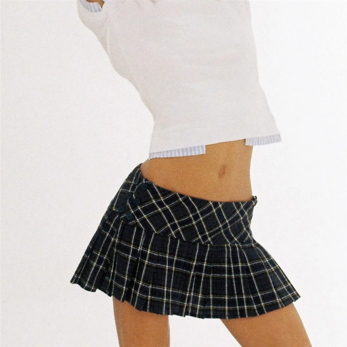 Summer Mini Skirts For Woman Y2k Fashion Green Plaid Skirts Women Y2k Skirts Pleated Plaid Low Waist Mini Skirts Preppy Style