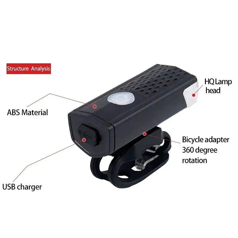ไฟหน้าจักรยาน MTB ไฟ LED USB ชาร์จได้กันน้ำไฟหน้าจักรยานเสือภูเขาไฟเตือนความปลอดภัยอุปกรณ์จักรยาน