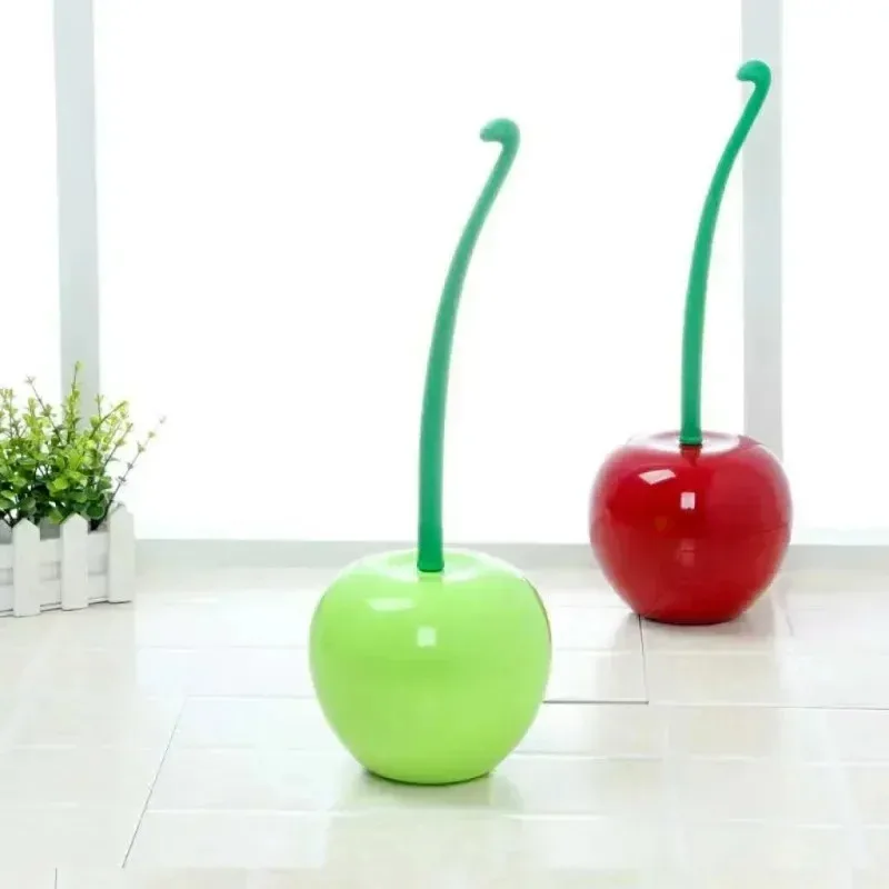 Conjunto de suporte de escova de vaso sanitário em formato de cereja fofo e criativo - Dois acessórios de banheiro - Escovas e suportes de vaso sanitário