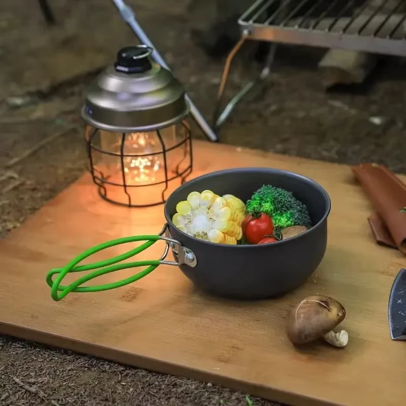 Set da cucina da campeggio all'aperto, forniture da cucina, set di pentole in materiale duro in lega di alluminio, attrezzatura da escursionismo e picnic