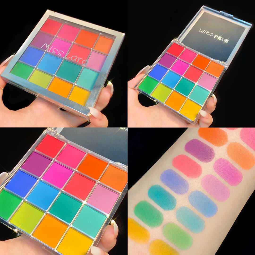 16-Grid 16 Color Solid Rubbing Powder Palette for Nail Art DIY Gradient Smudge Pat-pat Powder Nail Art Manicure Gradient Pigment