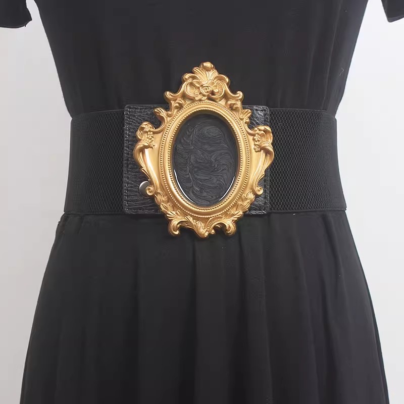 Fajas elásticas con hebilla dorada Vintage para mujer, corsés para vestido femenino, cinturones de pretina, decoración, cinturón ancho, R2601
