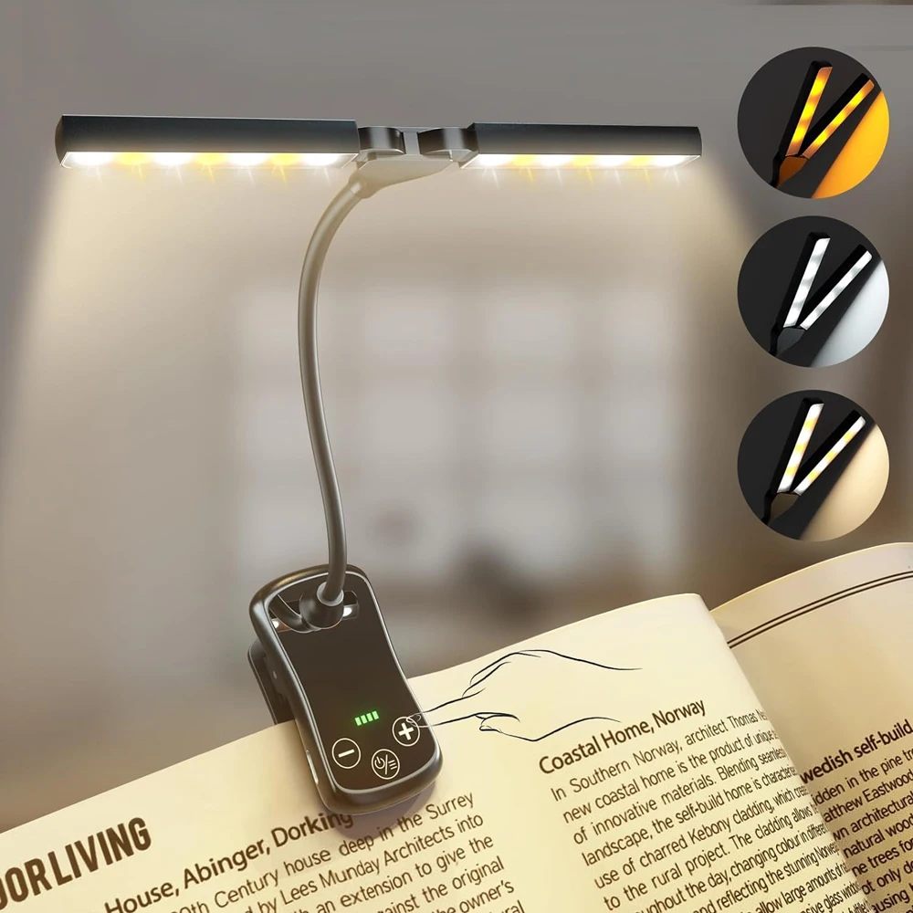 Book Light,14 LED Touch Control Reading Light with 3 Colors&8 Brightness,Rechargeable Book Light for Reading in Bed