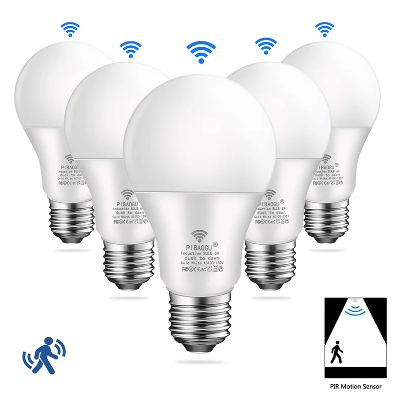 6PCS 220V Lampada con sensore di movimento PIR 9W 12W 15W 18W Lampadina a LED con sensore di movimento Rilevatore di movimento a radiazione a infrarossi Luce di sicurezza