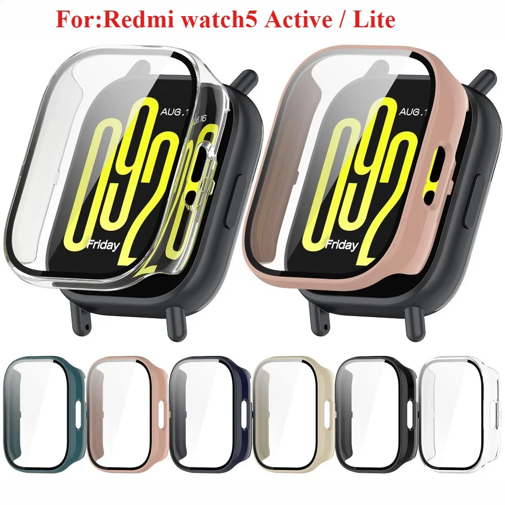 PC ケース + 強化ガラス Redmi watch5 アクティブ/Lite フルカバースクリーンプロテクタースマートウォッチバンパークリーニングコットン