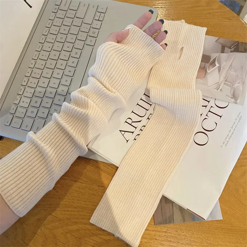Manoplas sin dedos Y2K para mujer, guantes tejidos, guantes de Anime para Cosplay, calentadores de brazos de invierno, manoplas de punto Punk gótico Harajuku