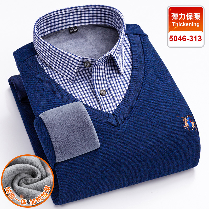 2024 Otoño e Invierno nueva camisa de lana gruesa para hombres de manga larga falso dos cálidos de alta calidad sin planchar ocio Slim Fit