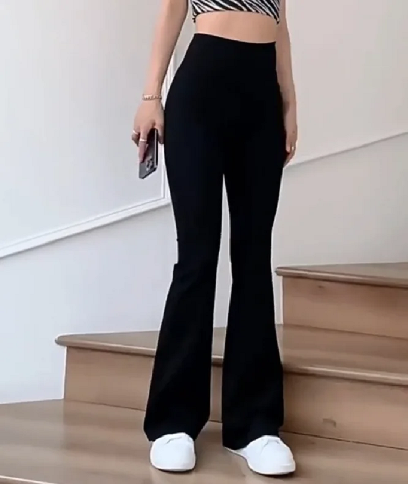 Women's High Waist Micro Flare Yoga Pants - Extended Length  Slimming Sharkskin  Horseshoe Pants 4-Way Stretch