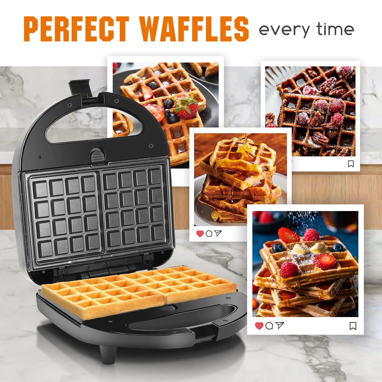 Sandwichera 3 en 1: Sandwichera Eléctrica, Grill y Gofrera, 3 Placas Desmontables Antiadherentes e Intercambiables, Termostato, Asa Tacto Frío, Almacenamiento Vertical, 750 W