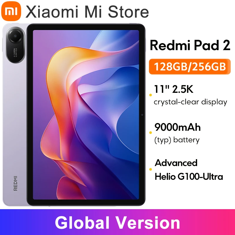 Xiaomi Redmi Pad 2 Глобальная версия Advanced Helio G100-Ultra 11-дюймовый кристально-прозрачный дисплей 2,5K, 18 Вт, быстрая зарядка, аккумулятор 9000 мАч