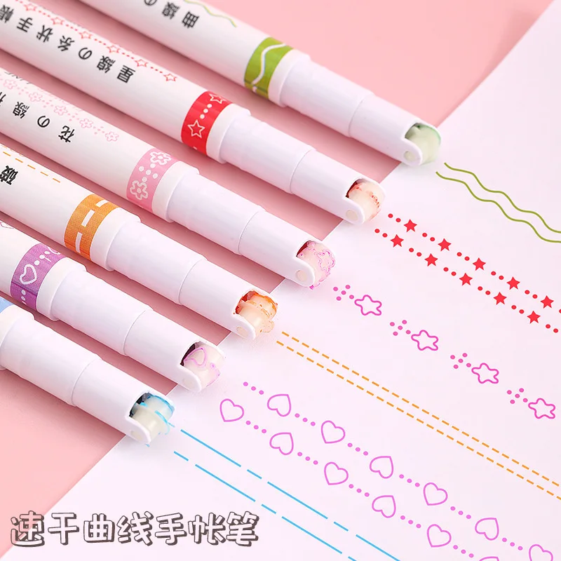 Bộ 6 Đường Cong Sóng Dòng Nghệ Thuật Đánh Dấu Bút Bộ Màu Ngôi Sao Tình Yêu Mây Điểm Tem Lót Cao Cấp Bút Vẽ nhật Ký Học