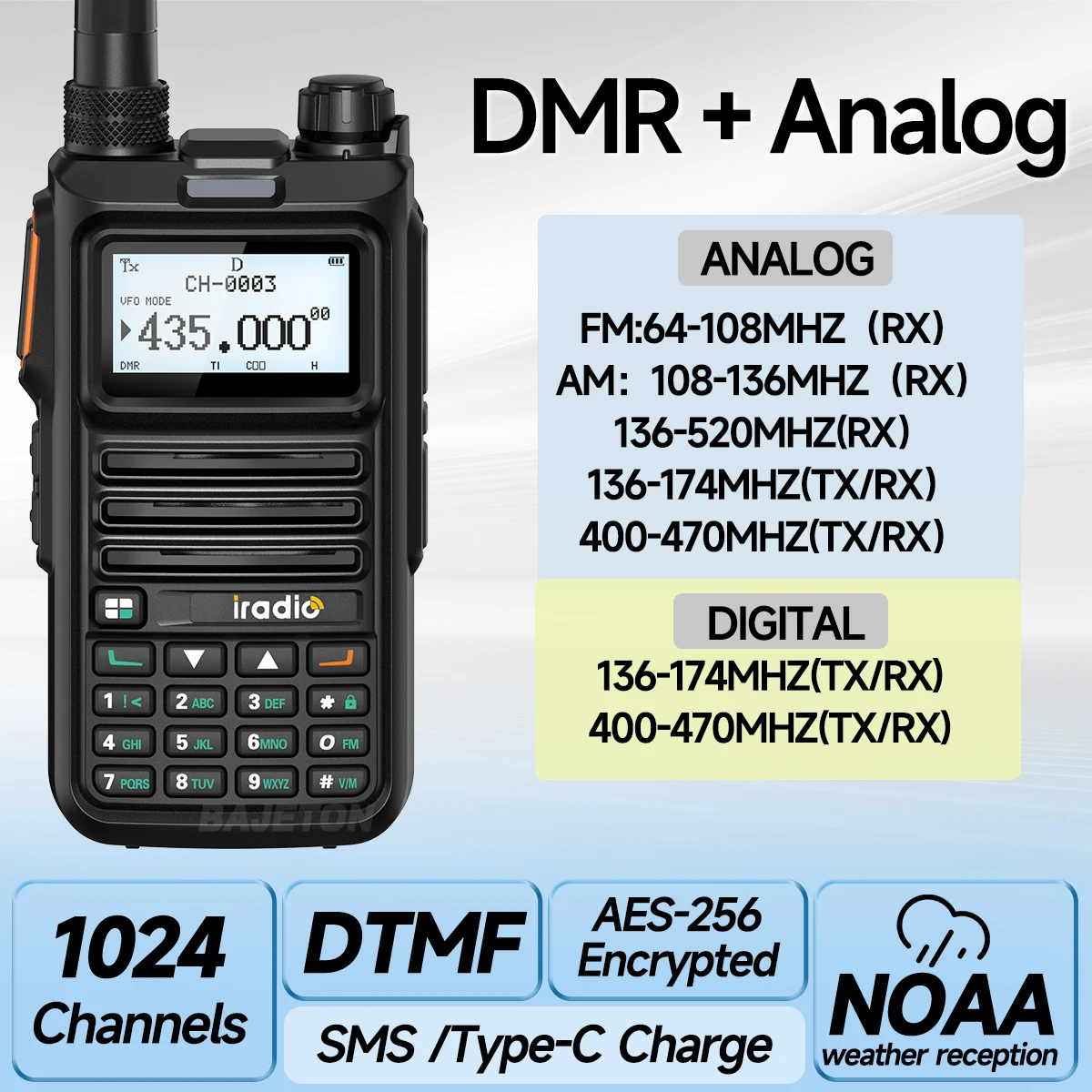 Iradio DM-UV4R DMR Walkie Talkie modo Dual ranura de tiempo Dual AES-256 cifrado Digital analógico SMS NOAA para RT-4D Ham Radio