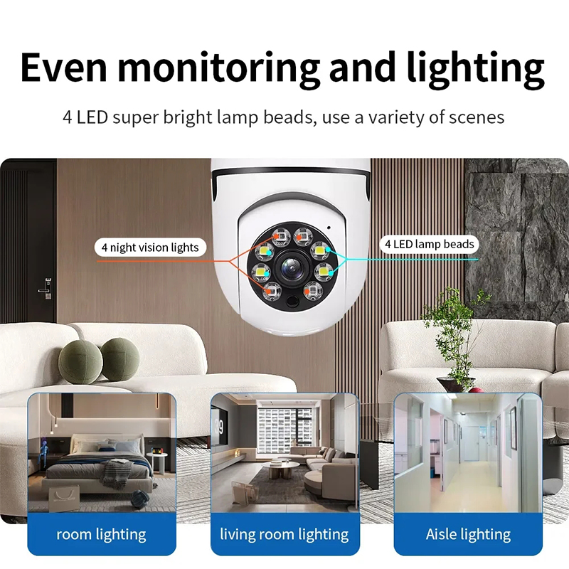 2.4G E27 Bombilla Wifi Cámara Versión nocturna Protección de seguridad 360 ° Cámara IP Camara Vigilancia IR Smart Home CCTV Cámara de burbujas