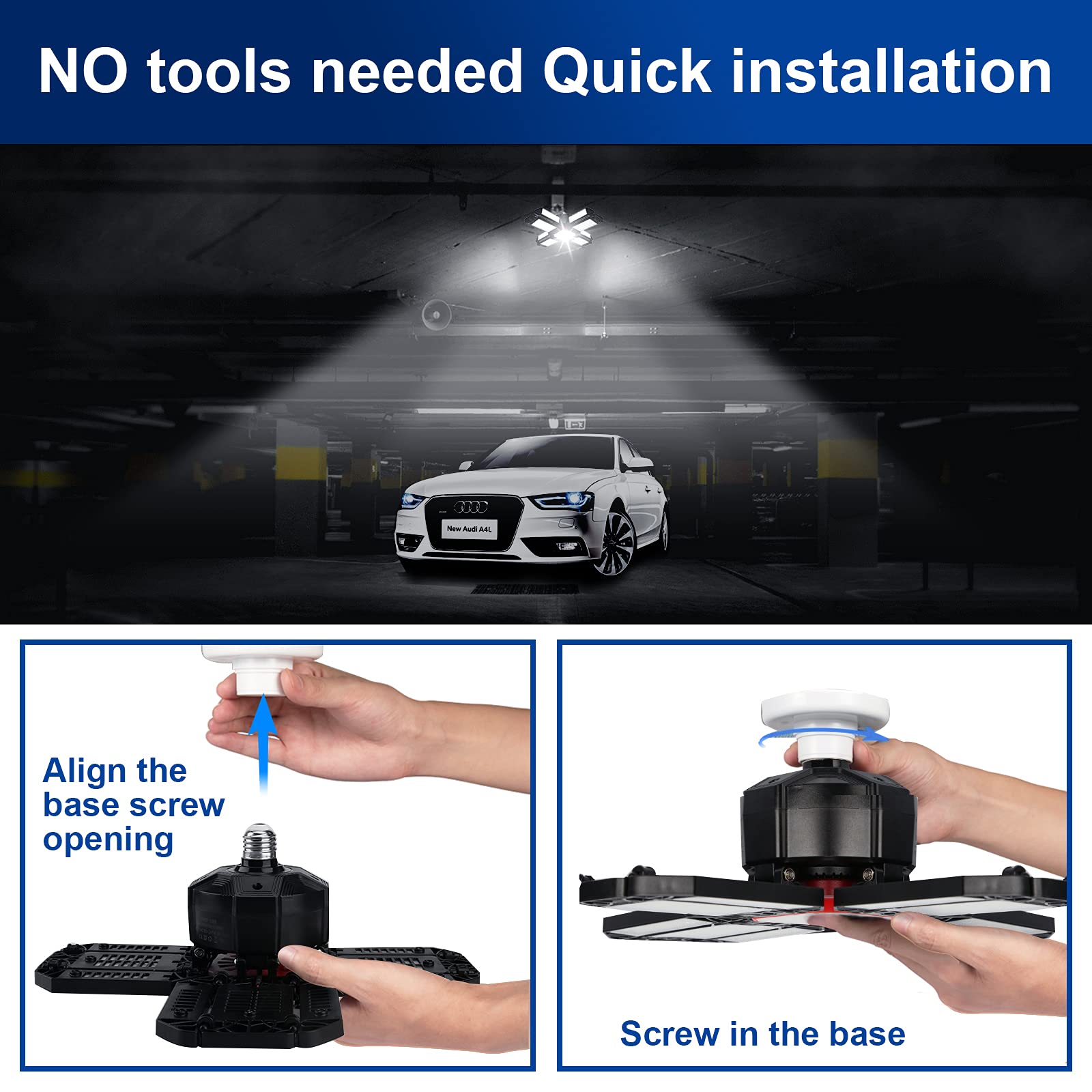 Verformbare LED-Glühbirne, Garagenleuchte mit 3/5/10/12 verstellbarem Panel, LED-Nachtlampe E26/E27, Deckenbeleuchtung für Werkstatt, Lager