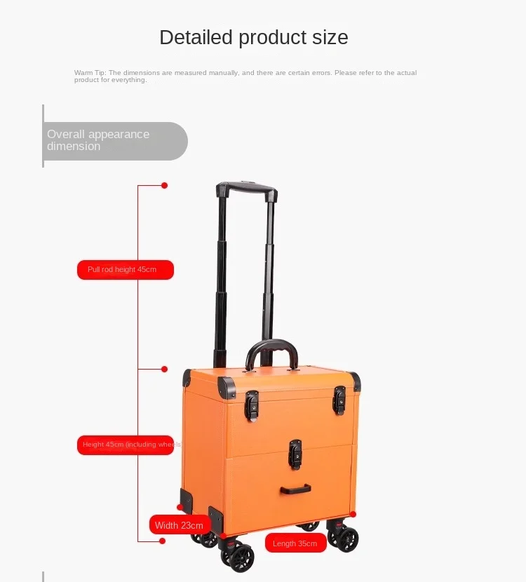 Cosméticos Trolley Mala com Mudo Spinner Rodas, Maquiagem Storage Toolbox, Toolbox Bordado, Beleza Nail Eyelashes