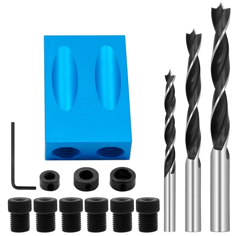 Woodworking Oblique Pocket Hole Locator Jig Kit 15 Degree Angle Drill Guide Set Hole Puncher DIY Carpentry Tools Drill Bits