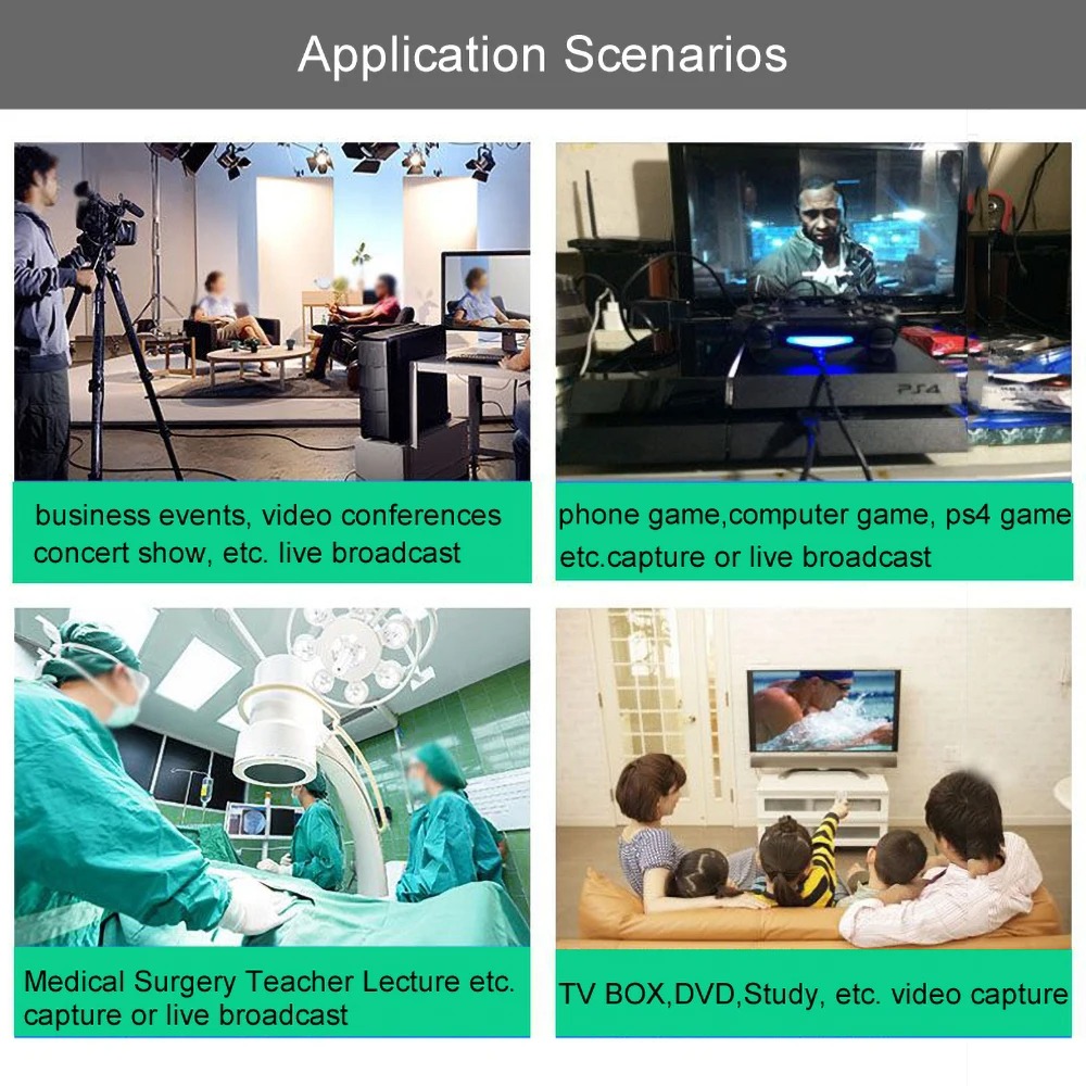 HD 4K Video Capture Card USB3.0 2.0 HDTV Video Grabber Record Box for PS4 Game DVD Camcorder Camera Recording Live Streaming