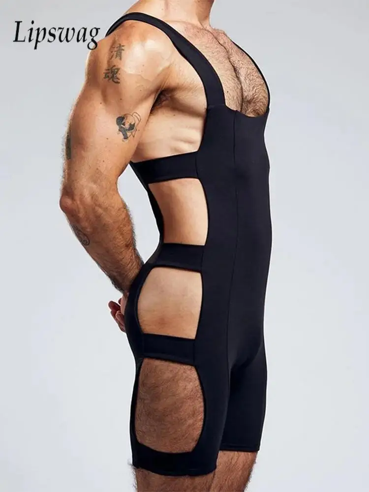Sexy Aushöhlen Schlank Elastische Overalls Männer Sommer Mode Einfarbig Shorts Bodycon Herren Nachtwäsche Stilvolle Ärmellose Bodys