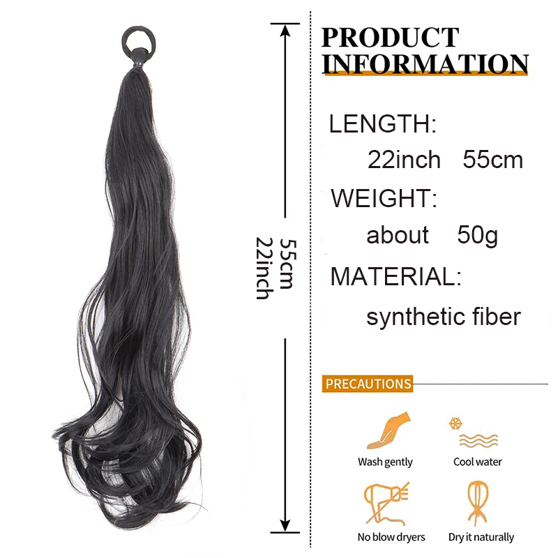 Cola de Caballo con banda de goma elástica sintética, extensión de cabello de cola de caballo rizada larga negra para chica dulce, peluca postizo resistente al calor
