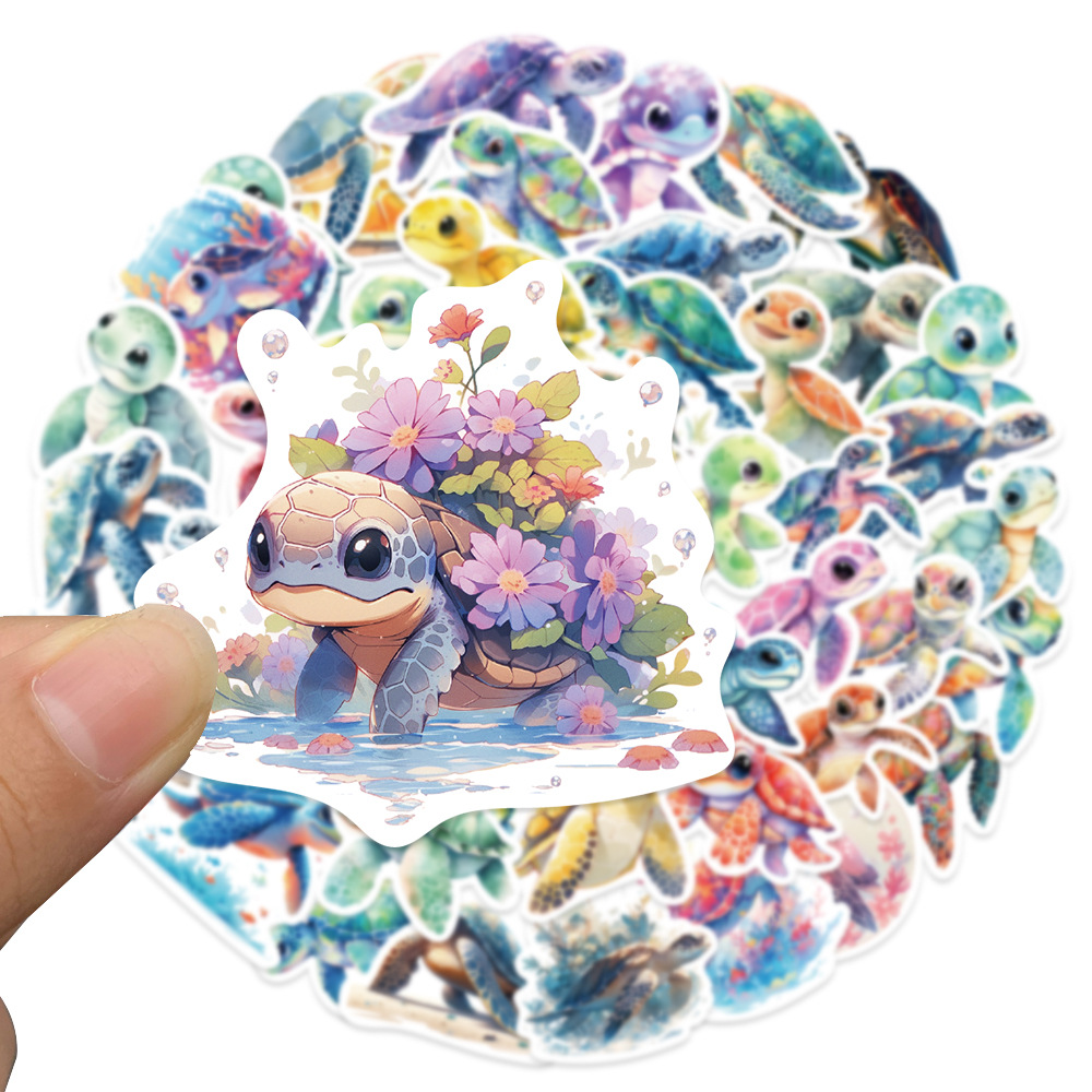 50 Stück Blue Sea World Schildkröten-Aufkleber-Set für Kinder, Cartoon-Graffiti-Aufkleber, Scrapbooking, Gepäck, Laptop, Skateboard, Wandaufkleber