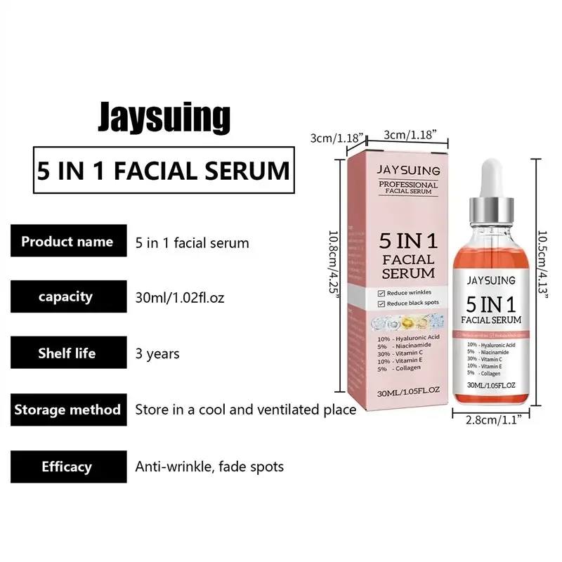 1/2/3pcs 5 In 1 เซรั่ม Fade Fine Lines กระชับผิว Shrink Pore Moisturizing Brightning Hyaluronic Acid Retinol Face Serum