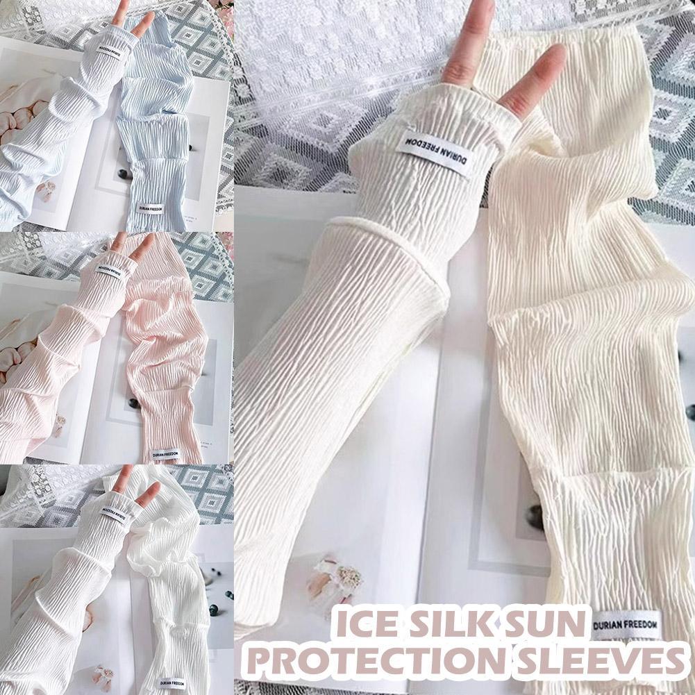 Modieuze losse dunne ijszijde lange mouwen voor dames meisjes zomer zonnebrandcrème armbeschermer hand mouw fietsen vingerloze handschoen