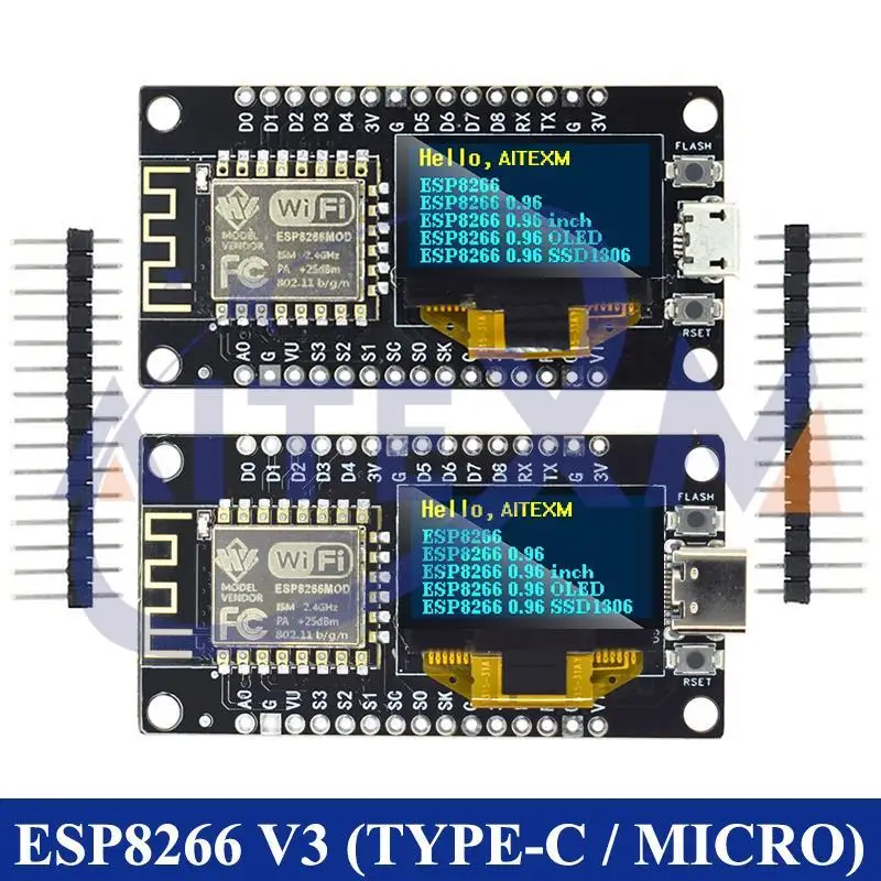 Płytka rozwojowa NodeMCU ESP8266 V3 z 0,96-calowym wyświetlaczem OLED CH340 ESP-12F moduł WiFi TYPE-C USB dla Arduino/Micropython