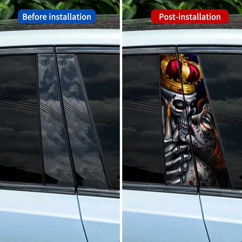 1PC Gothic Skeleton Paar Auto Aufkleber Wasserdichte Auto B Säule Halloween Decor Abdeckung Scratch DIY Auto Türen Säule Schädel abziehbilder