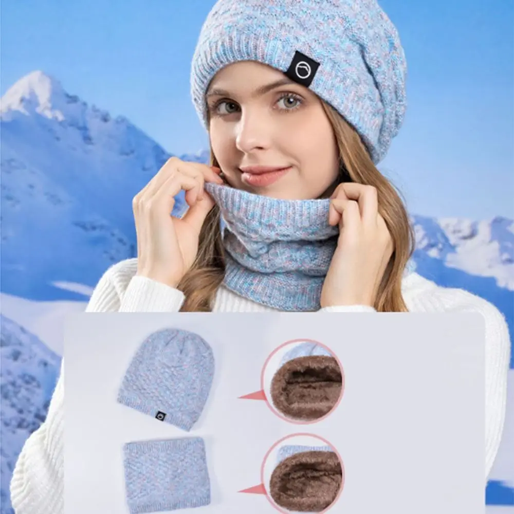 Neck Warmer Winter Beanie Hats Scarf Set Thicken Windproof Women Warm Knitted Hat Ear Protection Cold Proof