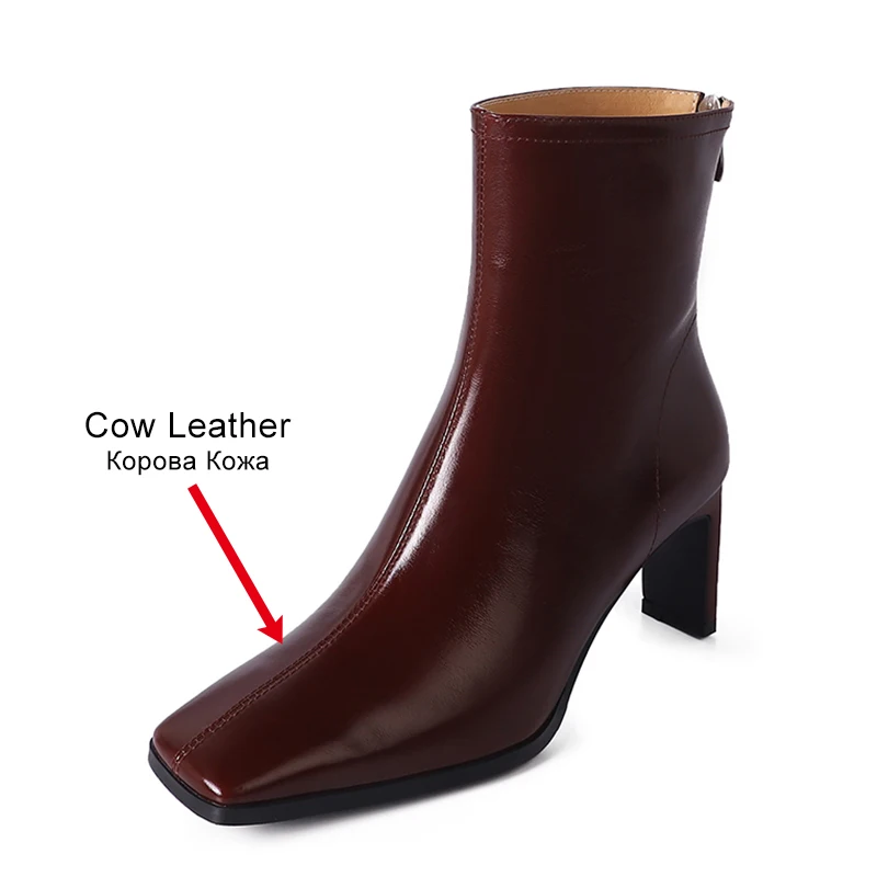 JOZHAMTA-Botas femininas de salto alto grosso e couro real, sapatos casuais para senhora do escritório, botas curtas, outono, inverno, tamanho 34-43, 2022