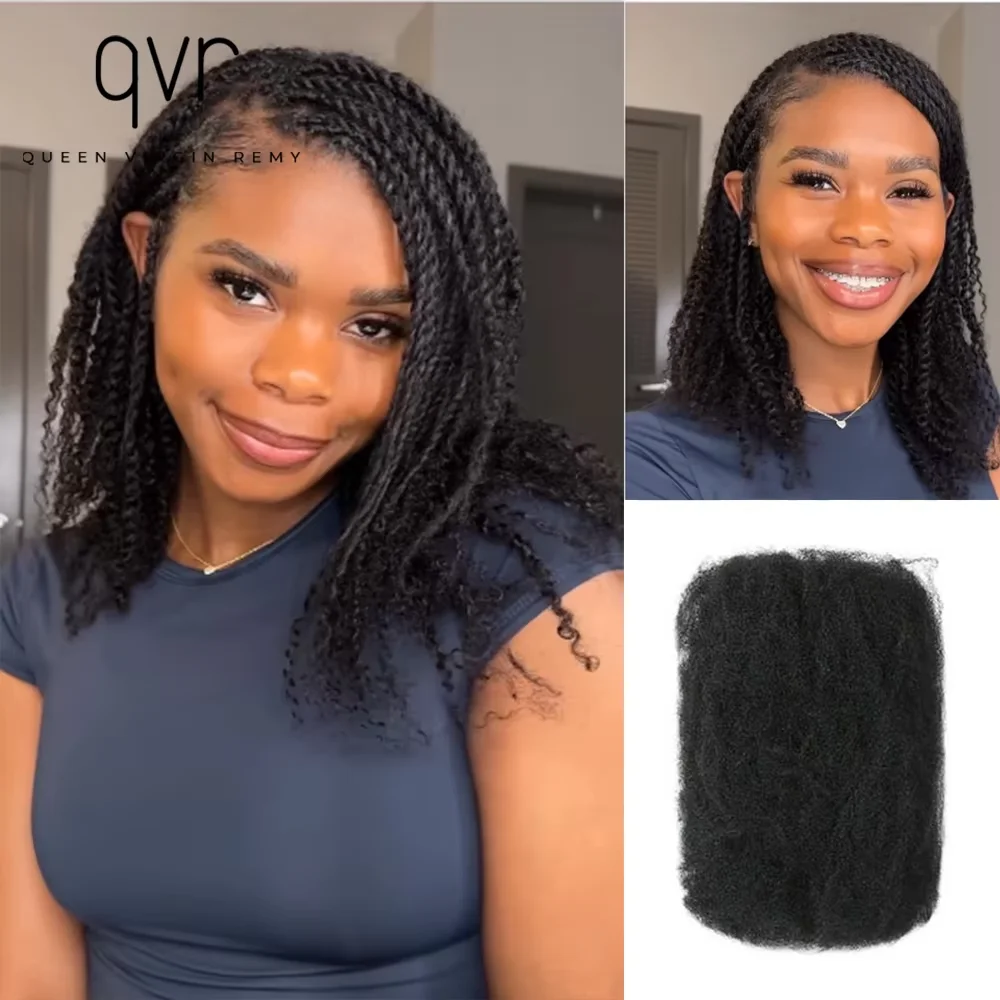 Qvr afro kinky cabelo humano em massa 1 peça para trança dreadlock 50g extensões de cabelo cor natural qvr cabelo humano brasileiro