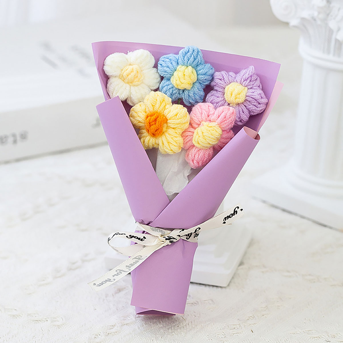 Creative Mini Knitted Flower Bouquet, Woolen Flower Bouquet, Floral Decoration