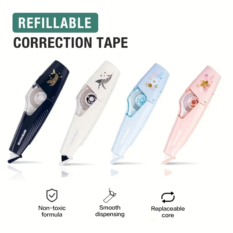 KHINSUN Schulkorrekturband mit Nachfüllstift-Stil, White Out Corrector, einfach austauschbare Korrekturbänder